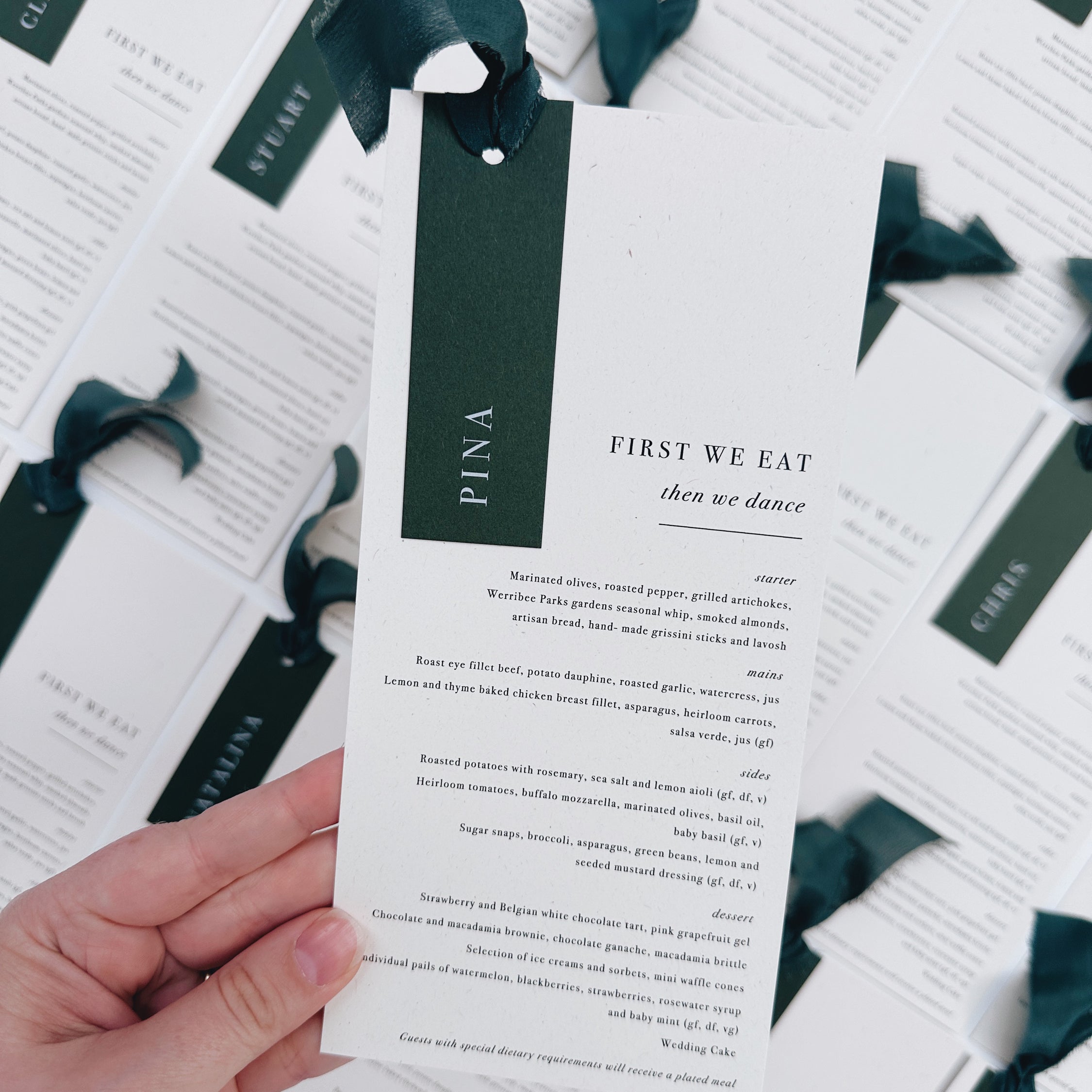 Printed Menus & Place Card Set with Ribbons