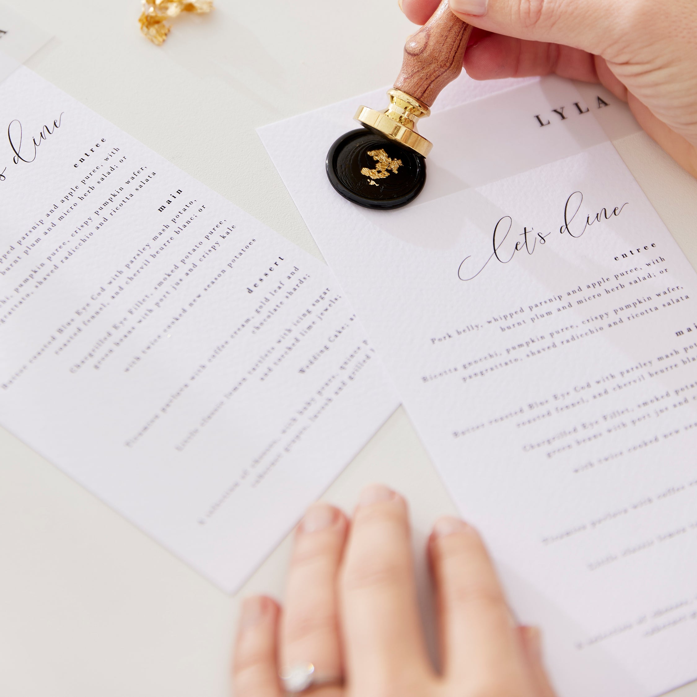Printed Menus, Place Cards & Wax Seal Set