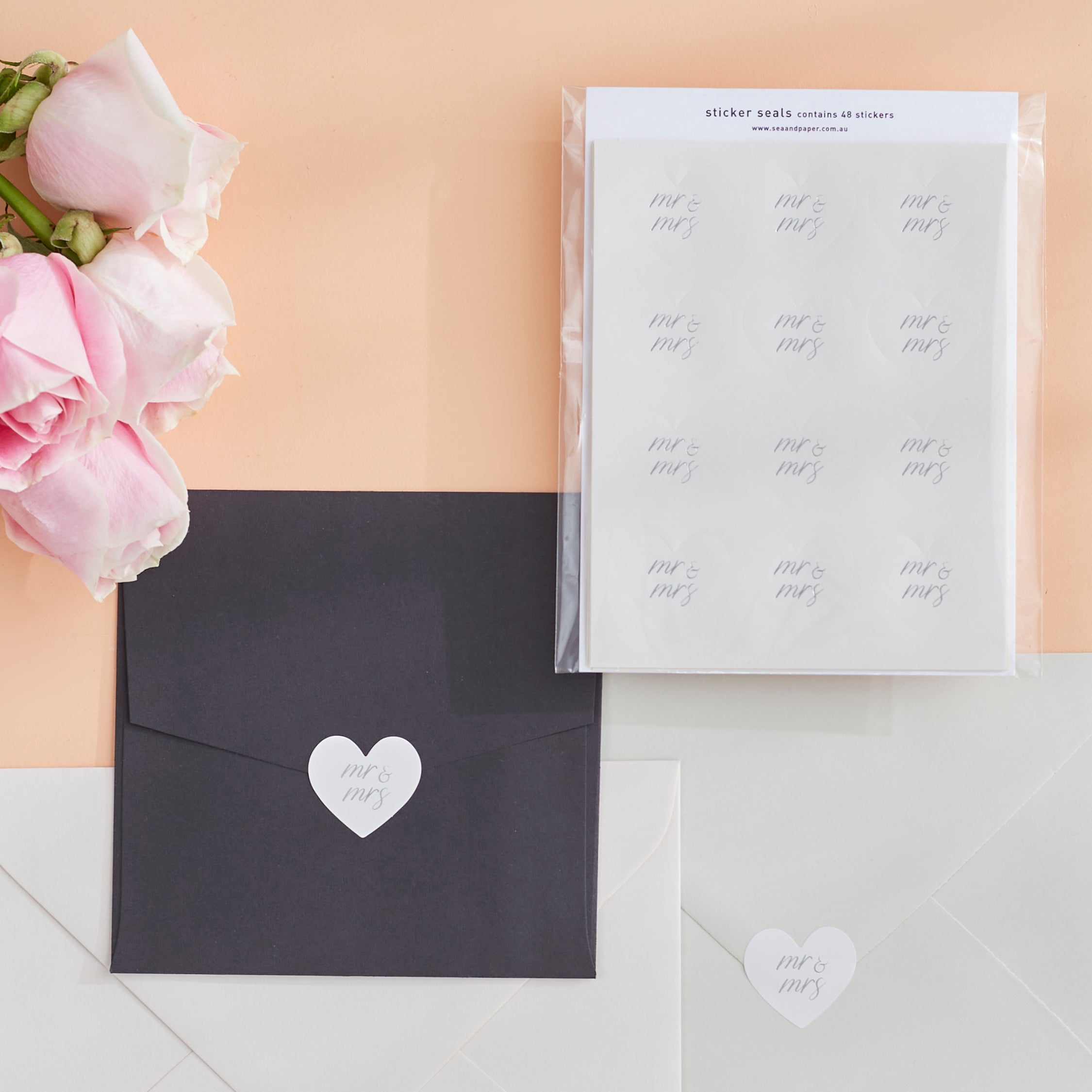 Sticker Seals - Mr & Mrs Foil Hearts