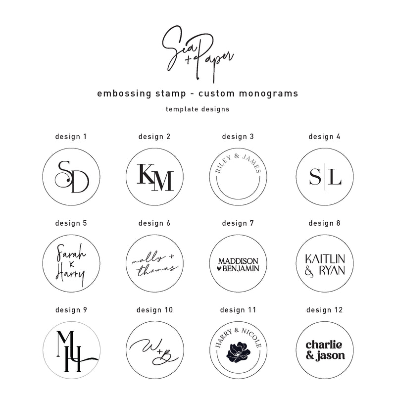 Custom Monogram Embossing Stamp – Sea and Paper Creative Studio