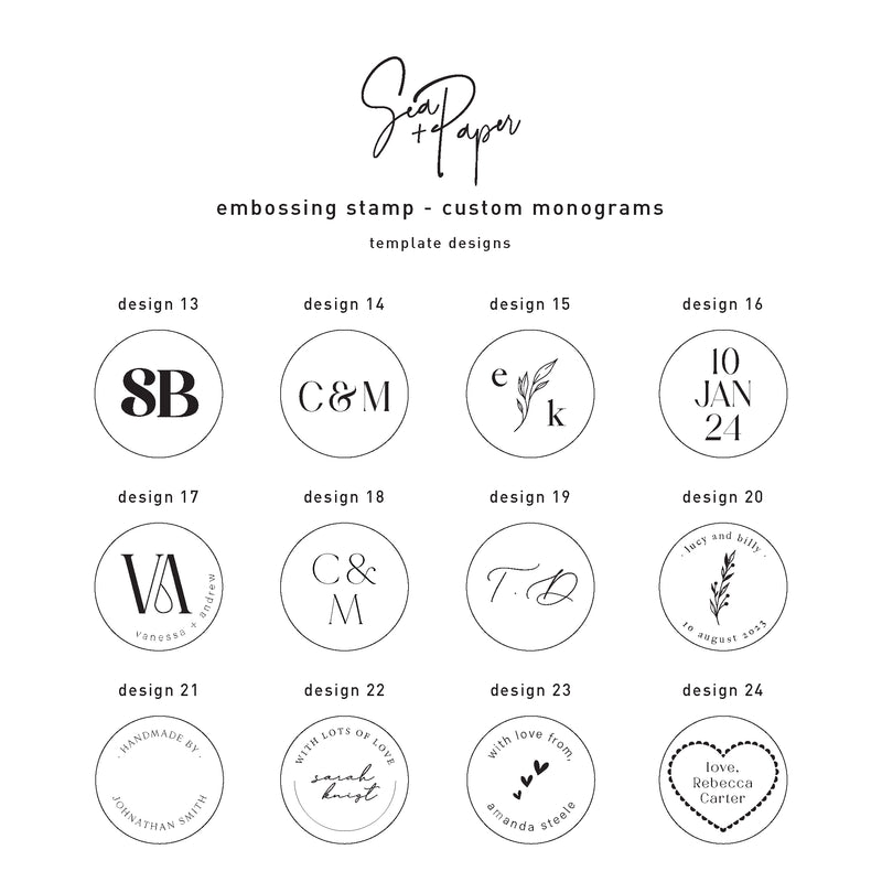 Embossed Monogram Patterns Custom Monogram Embossing Stamp – Sea and Paper Creative Studio