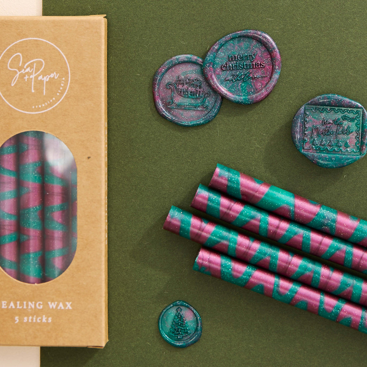 Sealing Wax Sticks - Green & Red Marble