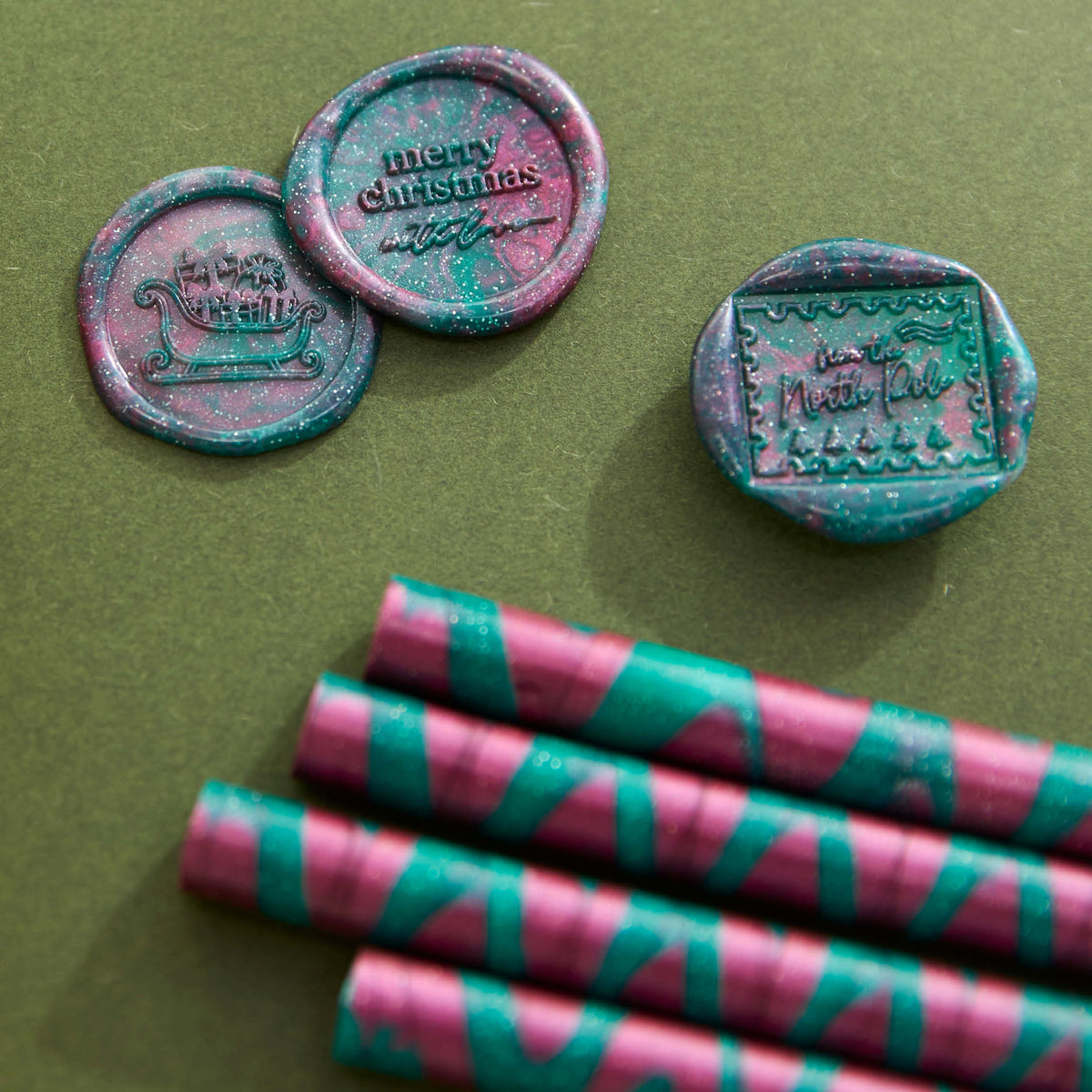 Sealing Wax Sticks - Green & Red Marble
