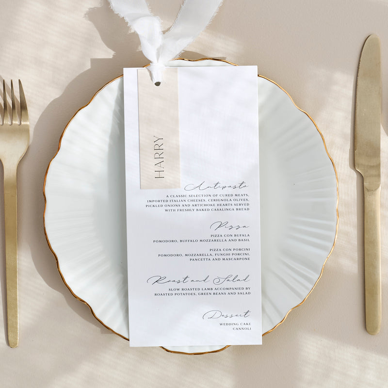 Printed Menus & Place Card Set with Ribbons – Sea and Paper Creative Studio