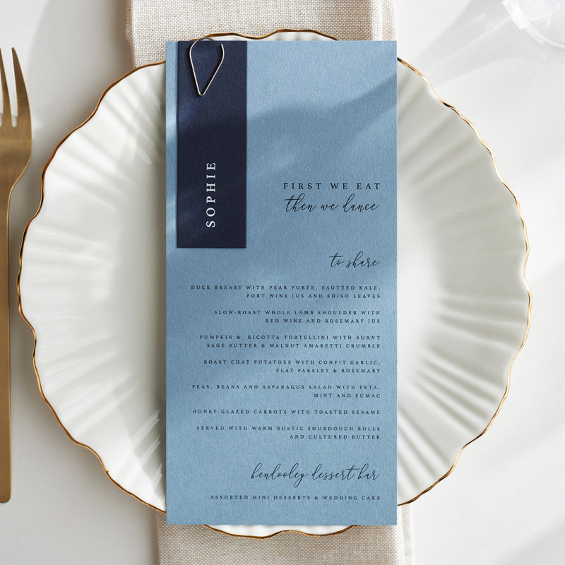 Printed Menus & Place Card Set with Paperclips