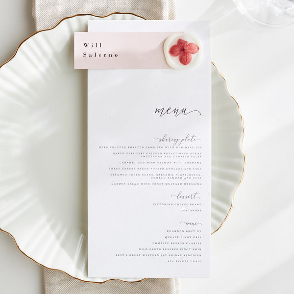 Printed Menus, Place Cards & Wax Seal Set