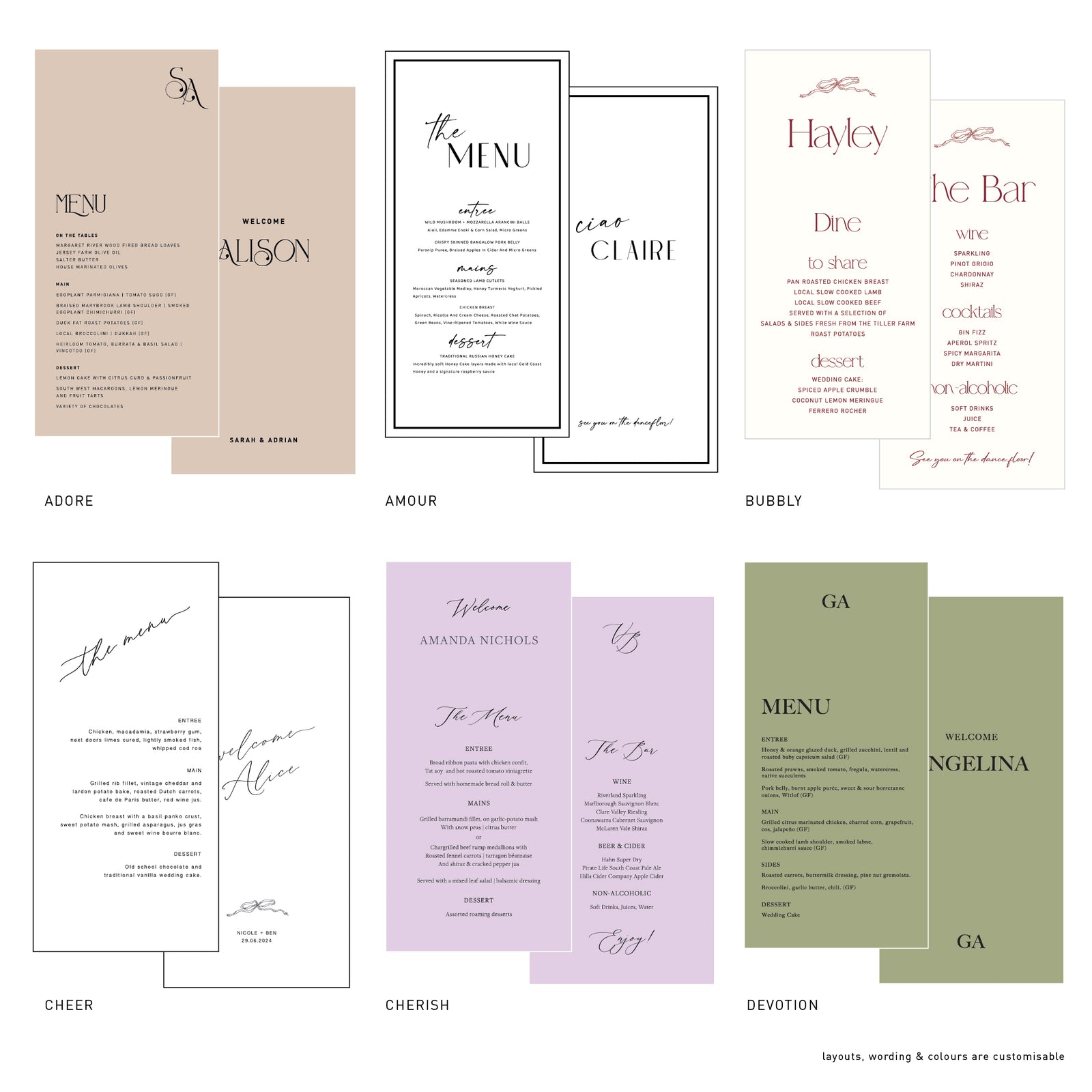 Wedding menu paper size | Honestweddingadvice.com
