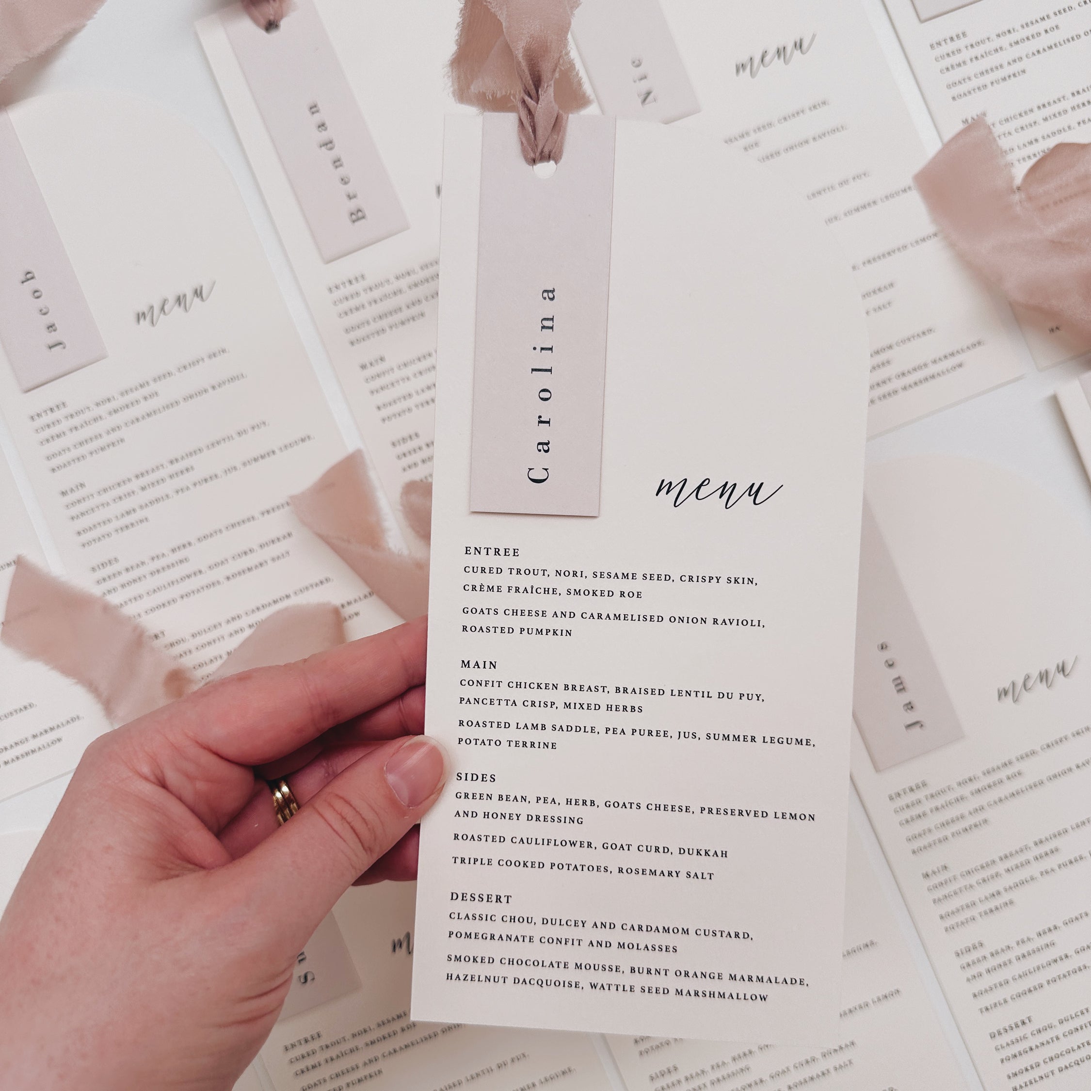 Printed Menus & Place Card Set with Ribbons