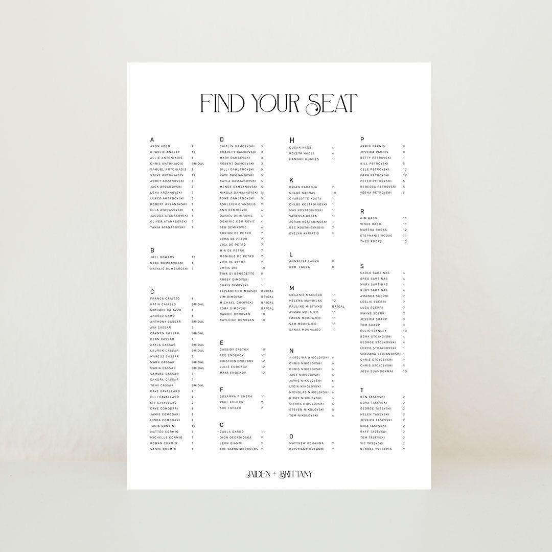 Adore - Seating Chart