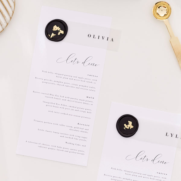 Printed Menus, Place Cards & Wax Seal Set