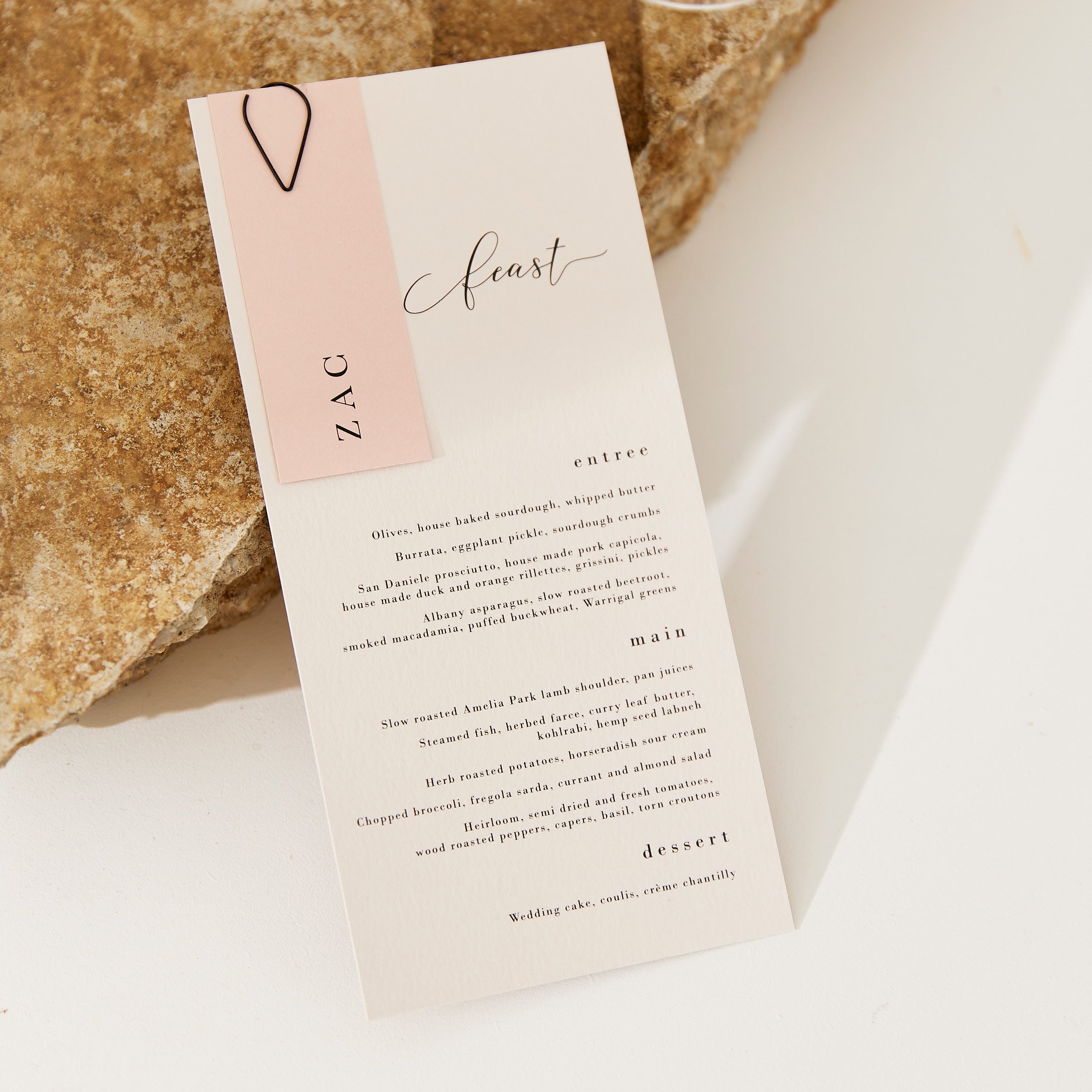 Printed Menus & Place Card Set with Paperclips