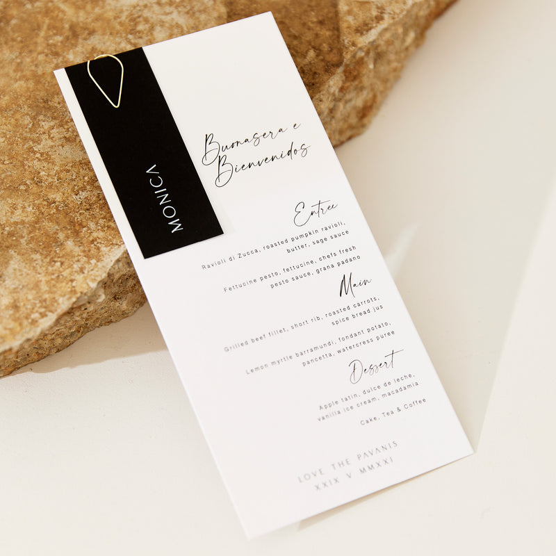 Printed Menus & Place Card Set with Paperclips