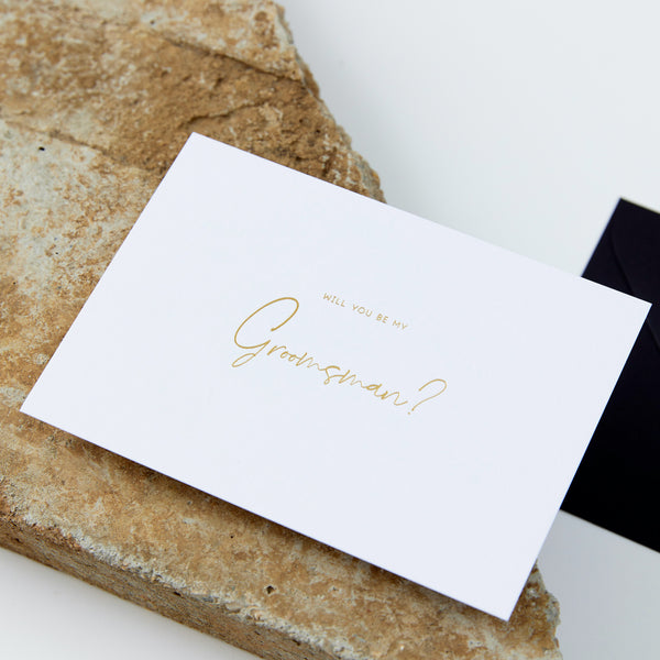 Groomsman Proposal Card - Gold Foil & White