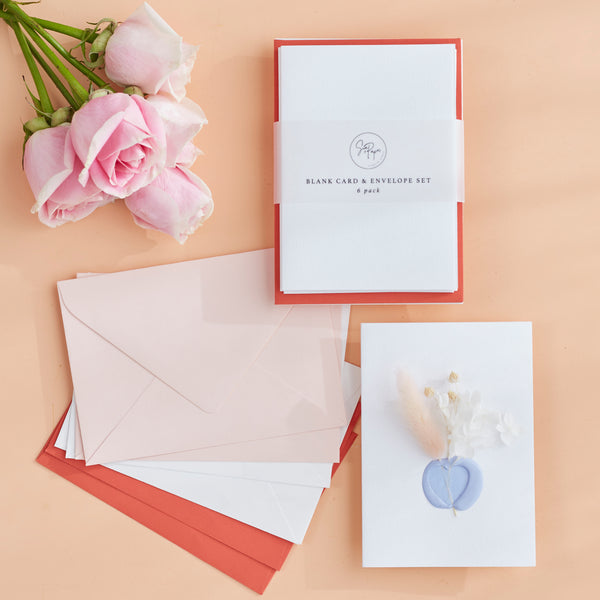 DIY Card & Envelope Set - Blush, White, Tigerlilly - 6pk