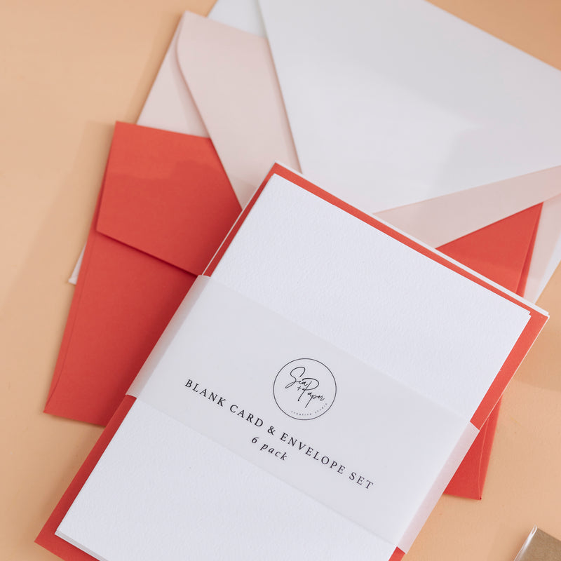 DIY Card & Envelope Set - Blush, White, Tigerlilly - 6pk