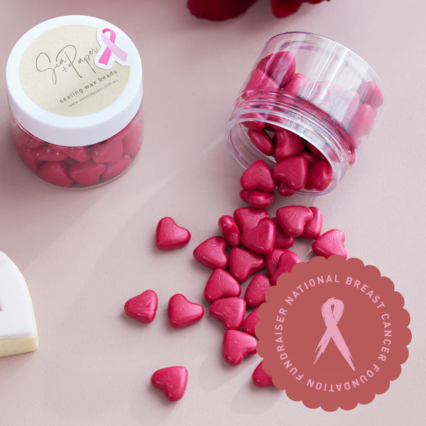 Fuschia Hearts - Sealing Wax Beads - Breast Cancer release